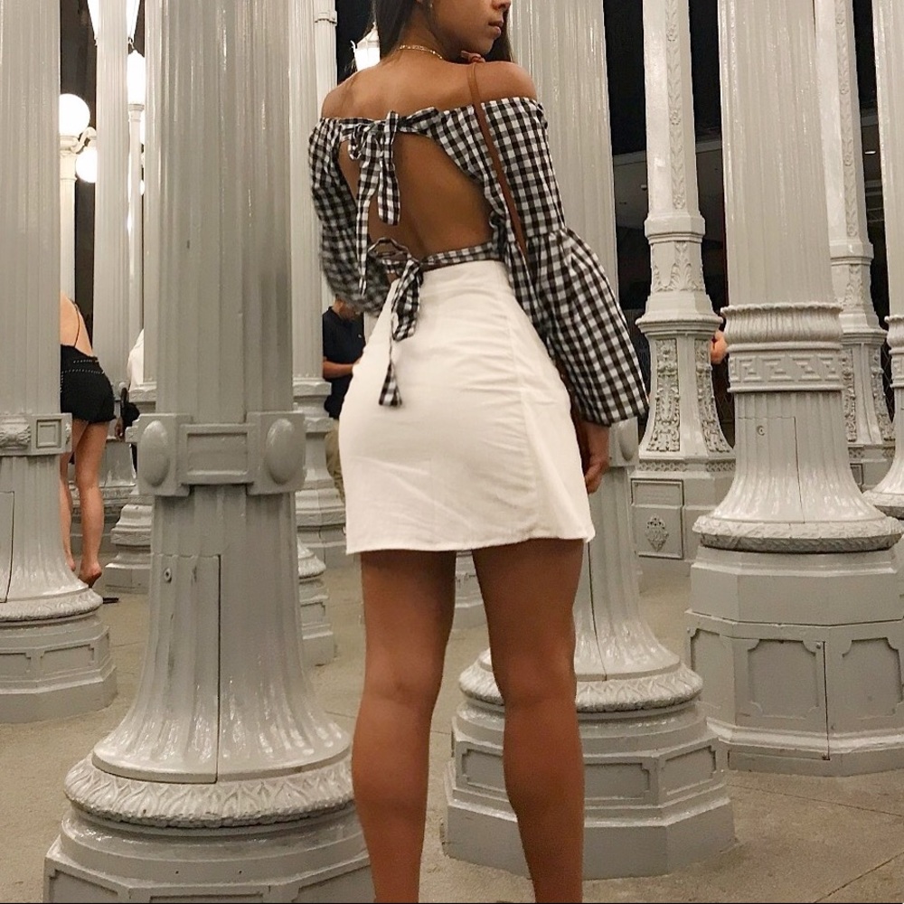 Black & White Gingham Crop Blouse